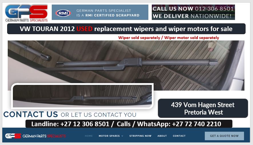 VW Touran 2012 used replacement wipers and wiper motors for sale - Private Seller VW Touran 2012 used replacement wipers and wiper motors for sale - Private Seller
