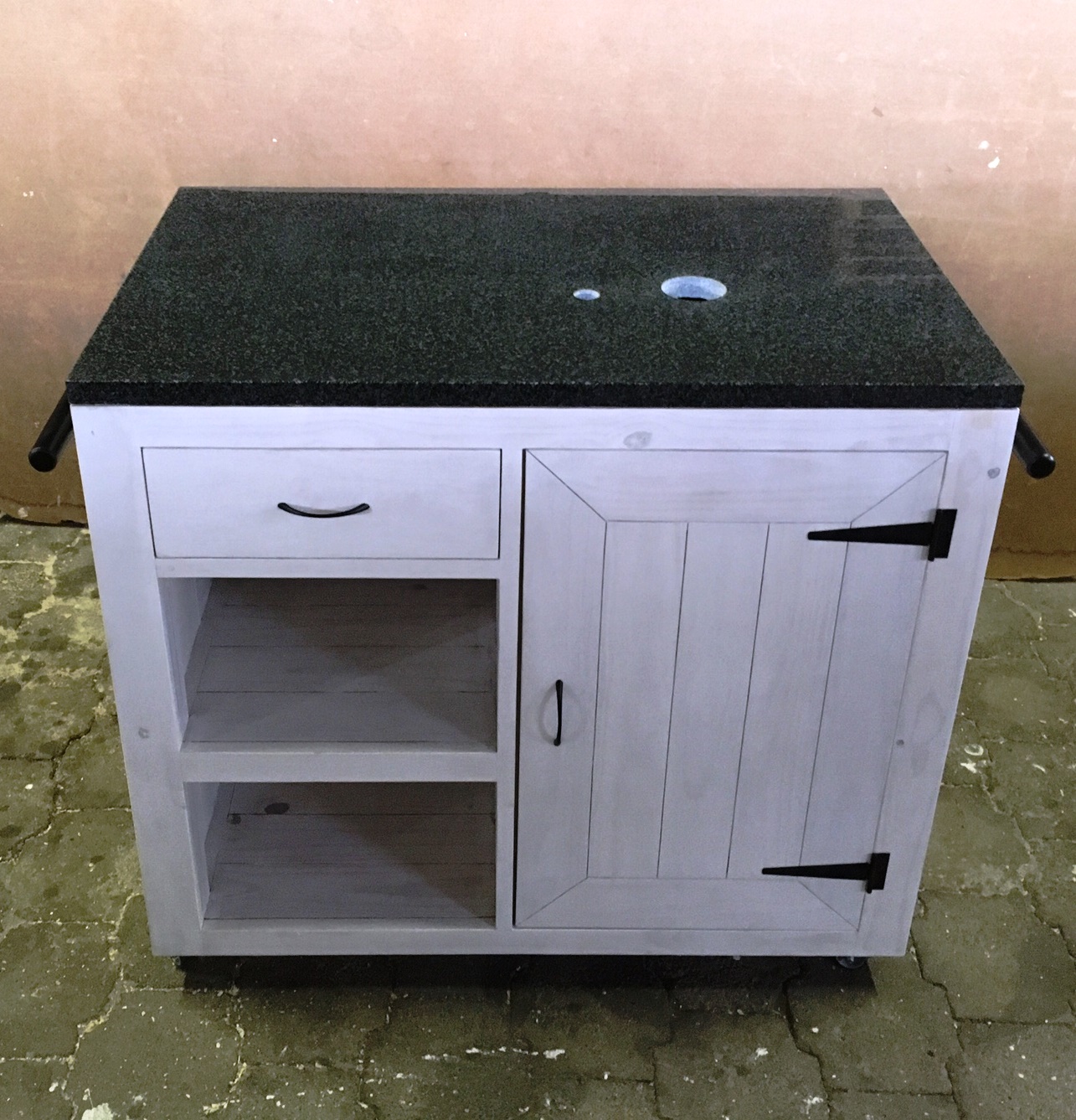 Kitchen Island Cottage Elegant series 1100 with door and drawer - White stained