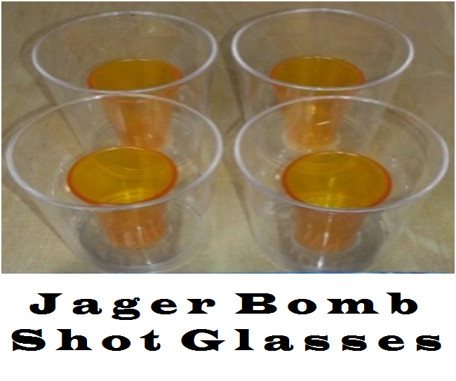 Jager Bomb Plastic Shot Glasses. Brand New Products.