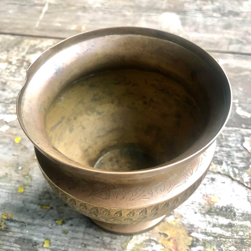 Antique Indian Holy Water Pot - Old Solid Brass Water Lota.