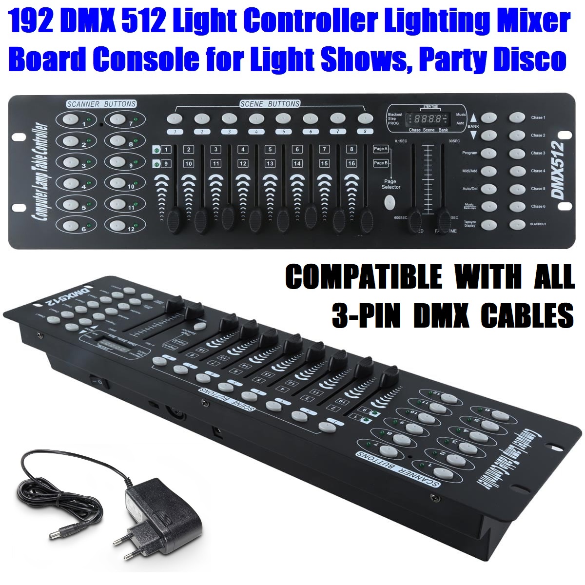 DMX512 Controller Console 192 Ch Light Effects for DJs, Disco, Stage, Party
