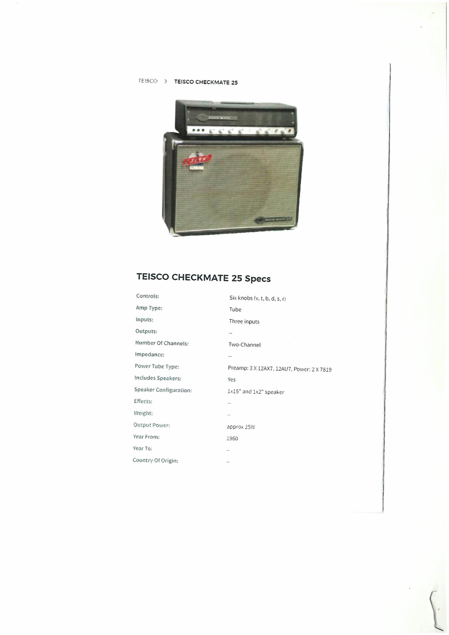 Teisco Checkmate 25 Tube Amplifier
