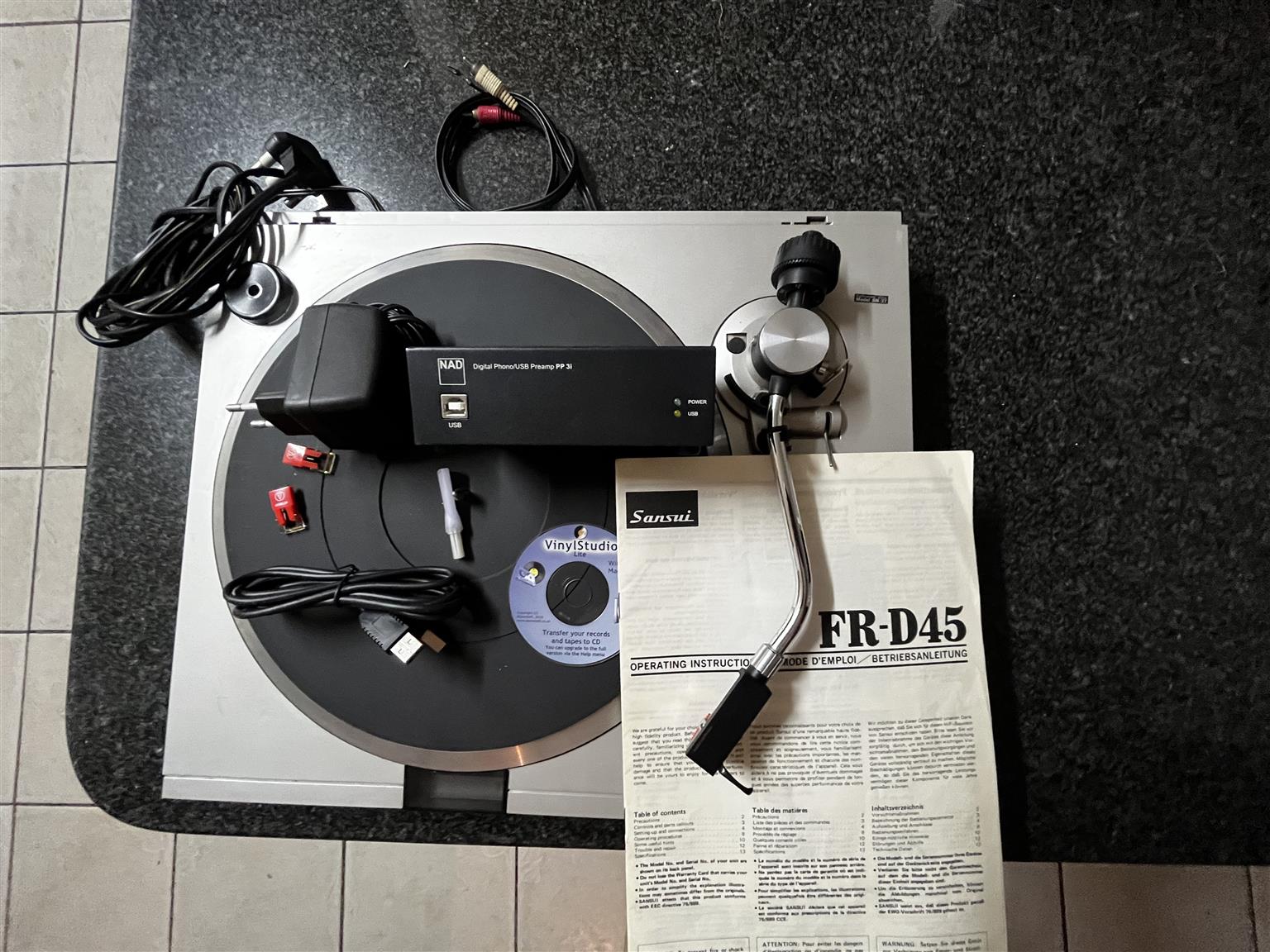 Sansui Record Players Two Units with NAD Pre amp LP to CD Converter.