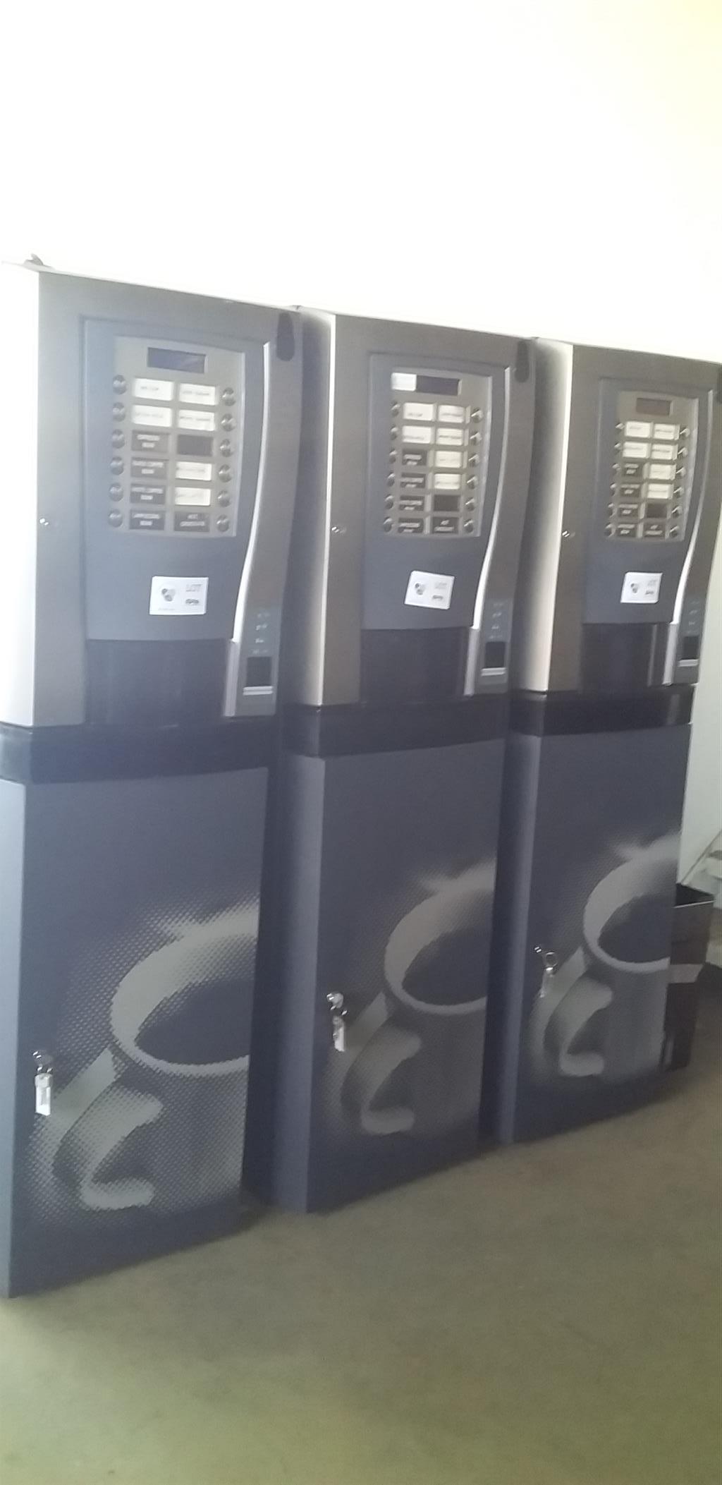 3 x Azkoyen Tempo Coffee Machines With Stands (No Coin Mechanism) 