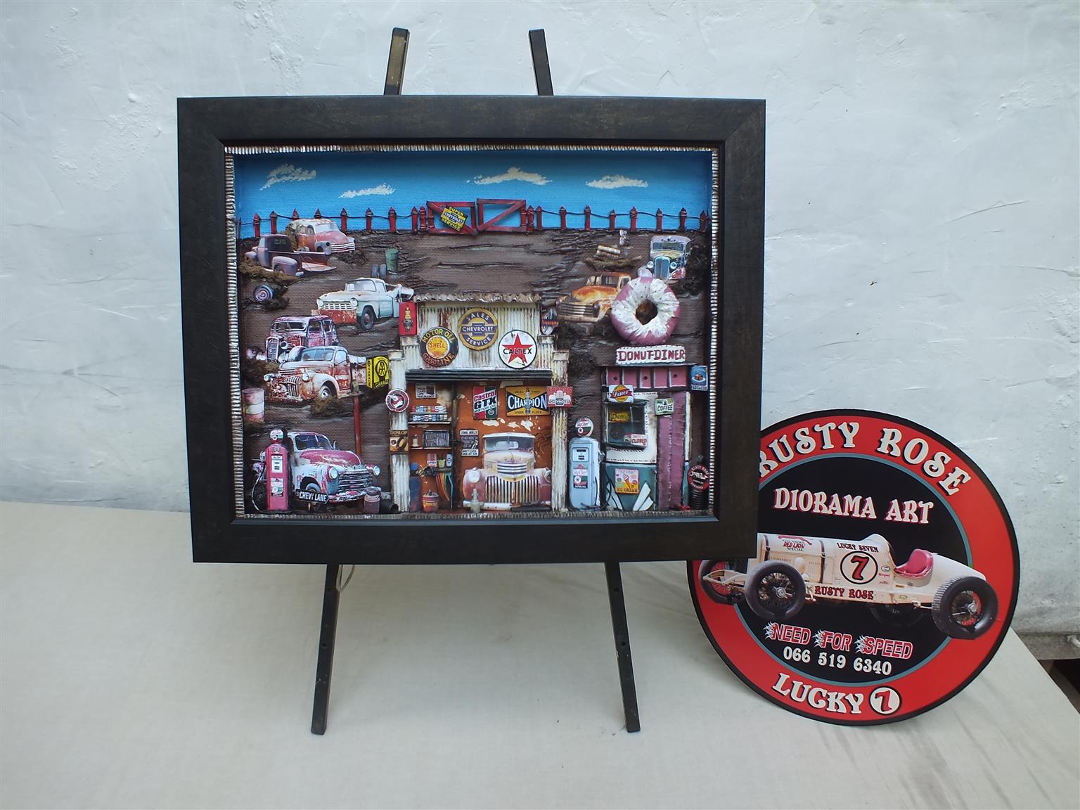 Vintage Chevrolet Garage 3 D Diorama Art for Sale