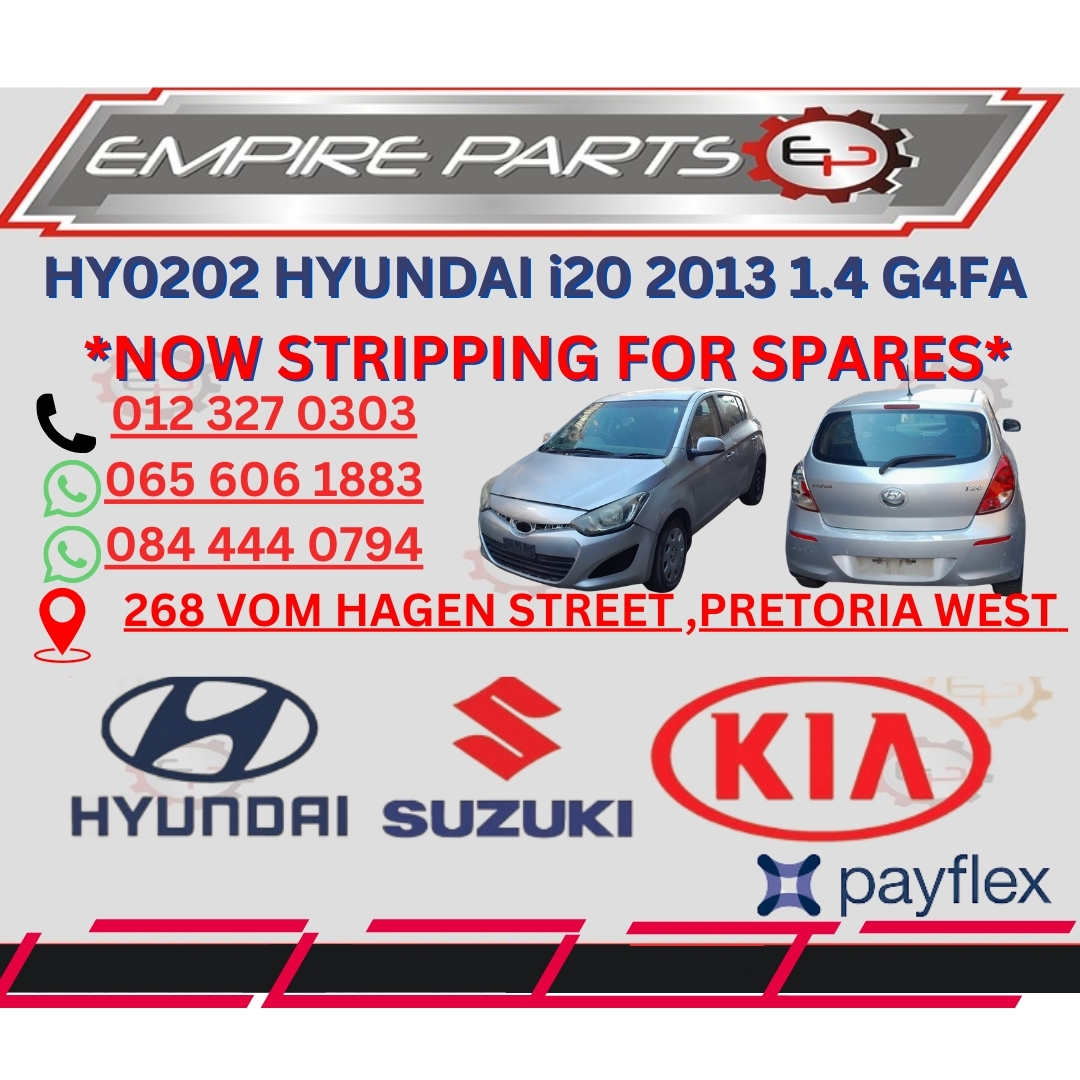 HY0202 HYUNDAI i20 2013 1.4 G4FA NOW STRIPPING FOR SPARES - Private Seller HY0202 HYUNDAI i20 2013 1.4 G4FA NOW STRIPPING FOR SPARES - Private Seller