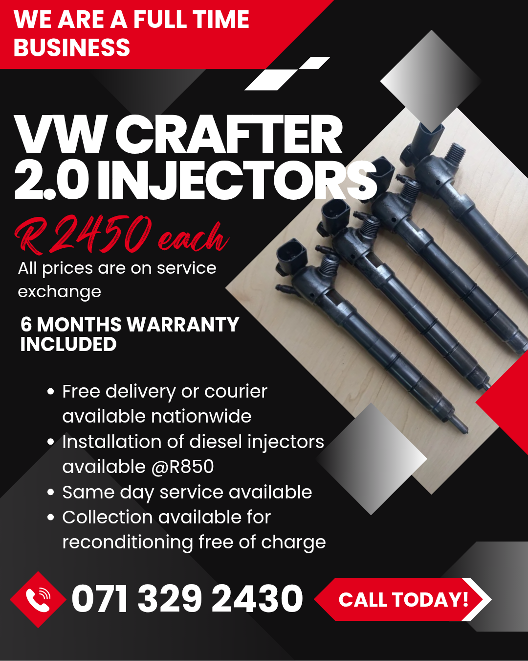 VW CRAFTER 2.0 INJECTORS FOR SALE WITH WARRANTY INCLUDED IN - Private Seller VW CRAFTER 2.0 INJECTORS FOR SALE WITH WARRANTY INCLUDED IN - Private Seller