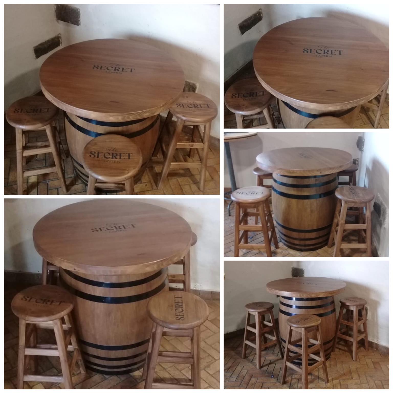 barrel table and stools