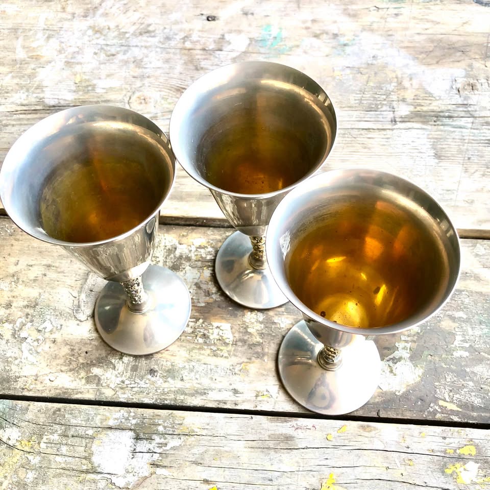 3x Stunning Vintage Valero Casa Pupo Silver plated Wine Goblets-Set of three -Made in Spain