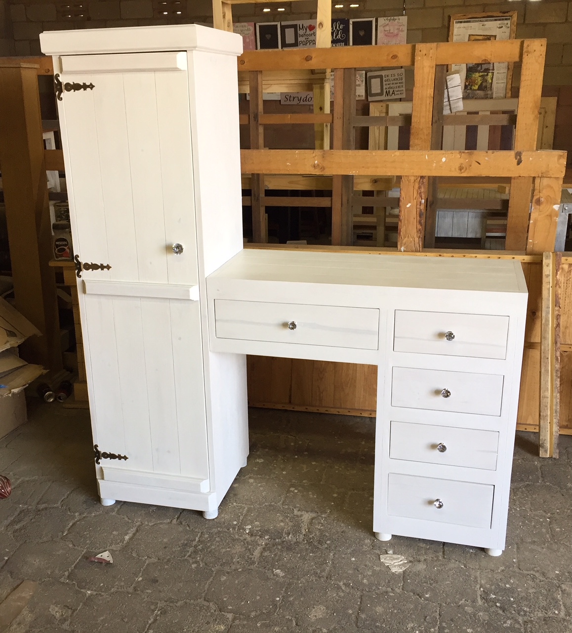 Study Desk And Cupboard Farmhouse Series 1630 White Washed