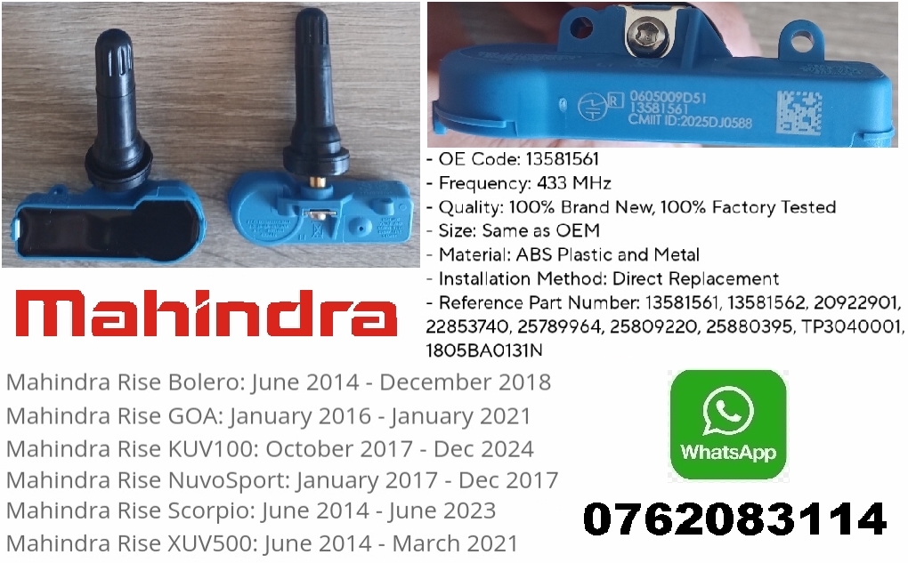 Mahindra TPMS / tyre pressure monitor sensors and valve stems