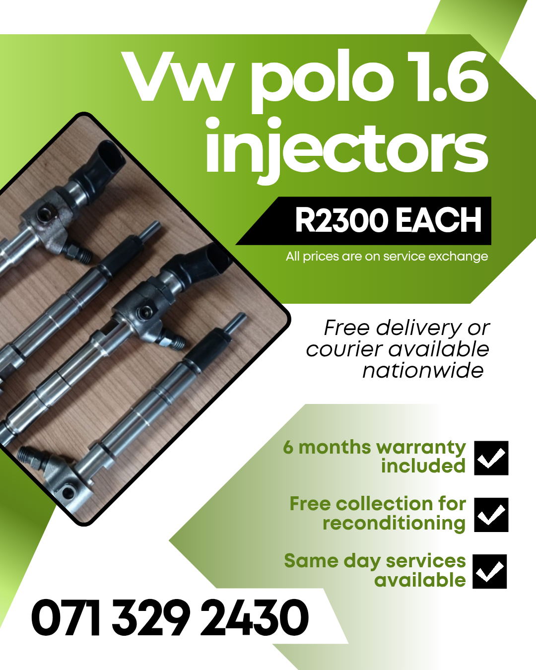 VW POLO 1.6 DIESEL INJECTORS FOR SALE WITH WARRANTY - Private Seller VW POLO 1.6 DIESEL INJECTORS FOR SALE WITH WARRANTY - Private Seller