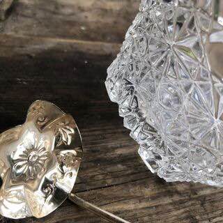Antique Glass & Silver Plated Sugar or Relish Set with beautiful spoon