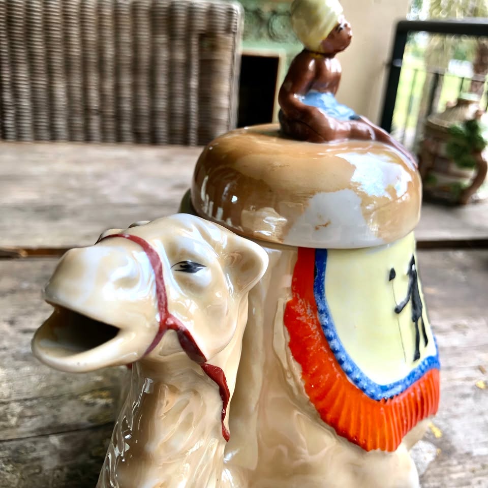 An Egyptian, very unique hand painted camel  Teapot (please note condition)