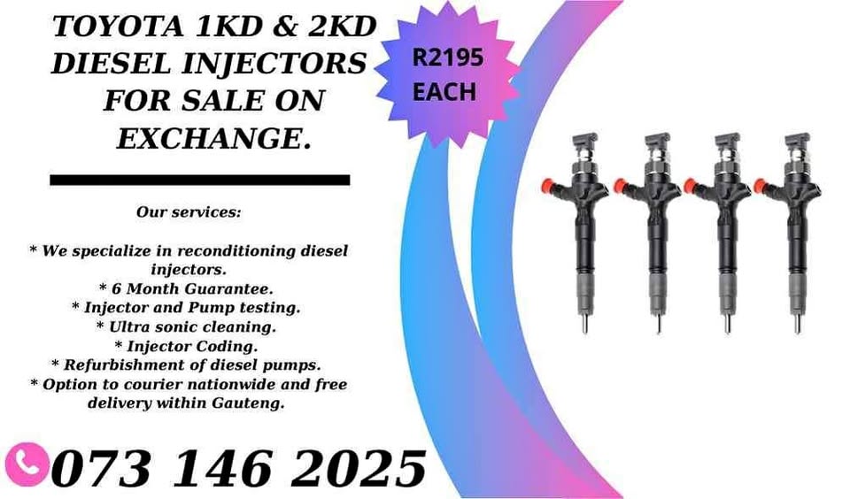 Toyota 1KD and 2KD diesel injectors for sale on exchange or to recon your own with 6months warranty - Private Seller Toyota 1KD and 2KD diesel injectors for sale on exchange or to recon your own with 6months warranty - Private Seller