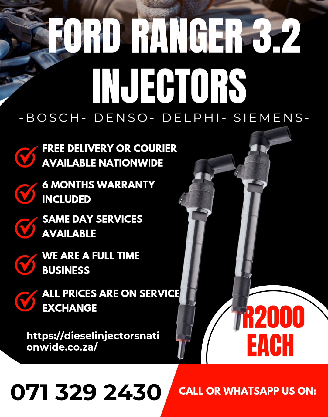 FORD RANGER 3.2 DIESEL INJECTORS FOR SALE WITH WARRANTY - Private Seller FORD RANGER 3.2 DIESEL INJECTORS FOR SALE WITH WARRANTY - Private Seller