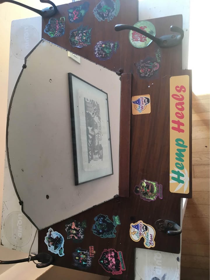 Antique mirror with hooks