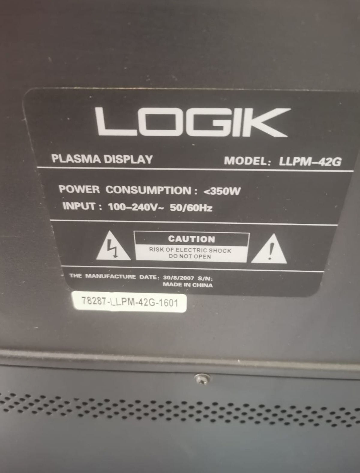 50 inch Plasma Logik TV with remote