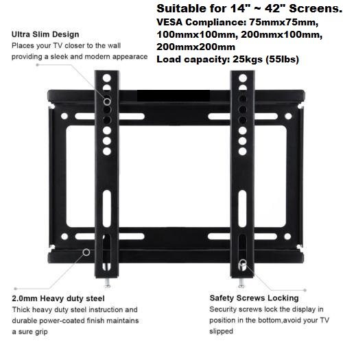 TV Wall Mount Bracket, Flat Panel TV Wall Bracket 14" ~ 42" inches. Brand New
