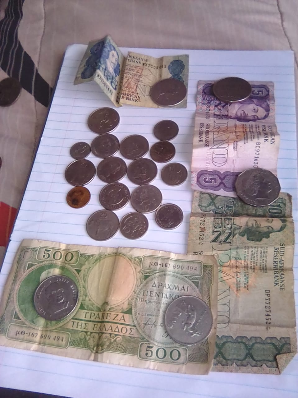 Old coins and old bank notes and Mandela coins