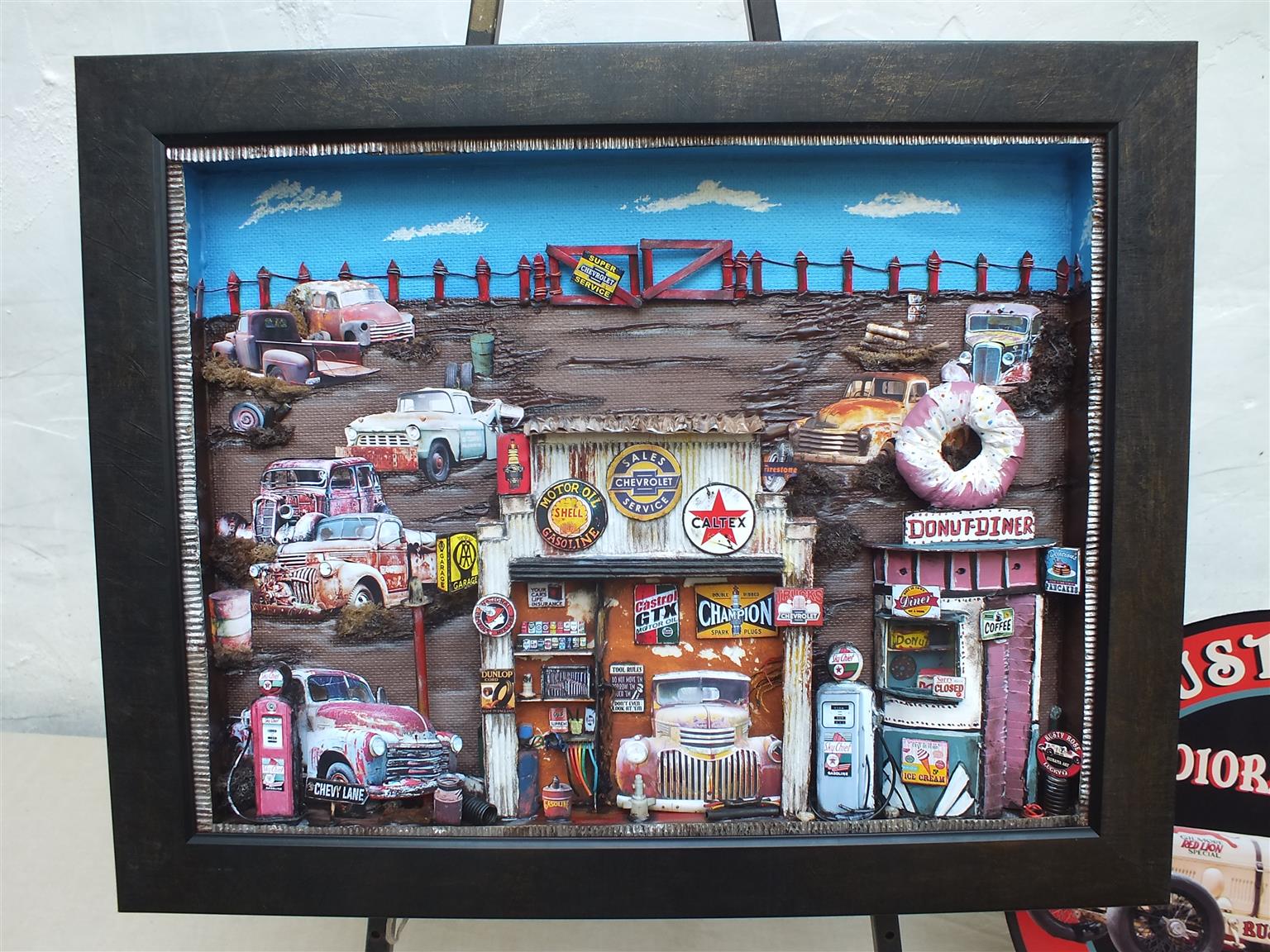 Vintage Chevrolet Garage 3 D Diorama Art for Sale