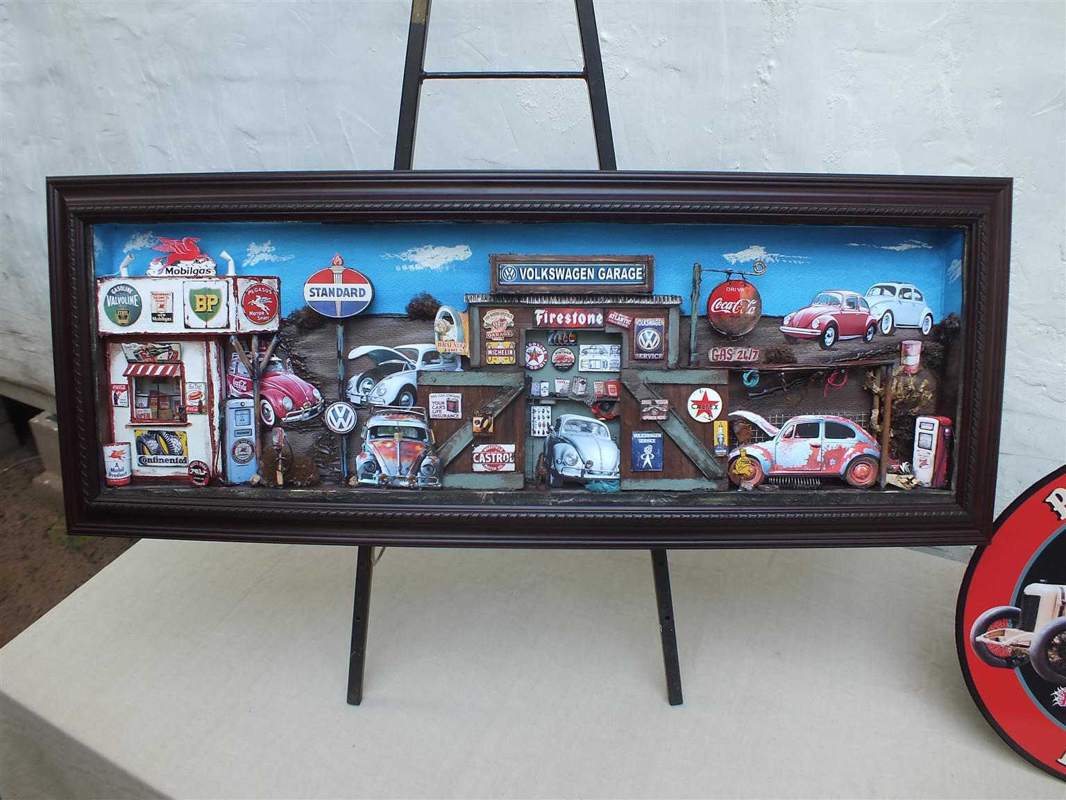 Vintage Volkswagen Beetle 3 D Garage Diorama for sale