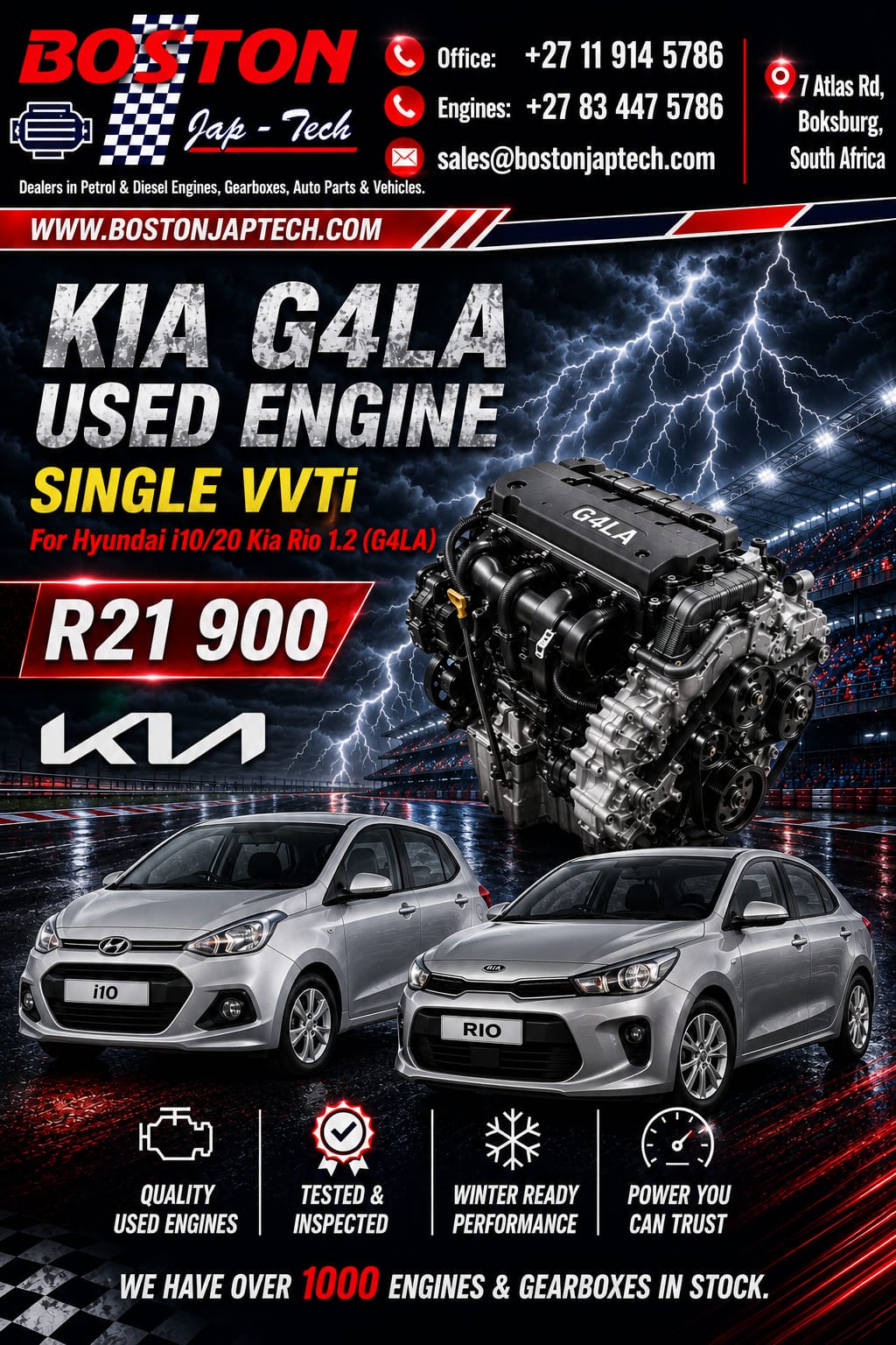 Kia G4LA Used Engine Single VVTi - Private Seller Kia G4LA Used Engine Single VVTi - Private Seller