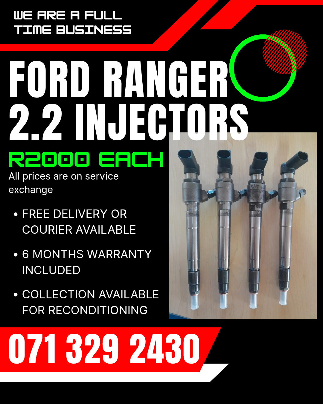 FORD RANGER 2.2 DIESEL INJECTORS FOR SALE WITH WARRANTY - Private Seller FORD RANGER 2.2 DIESEL INJECTORS FOR SALE WITH WARRANTY - Private Seller
