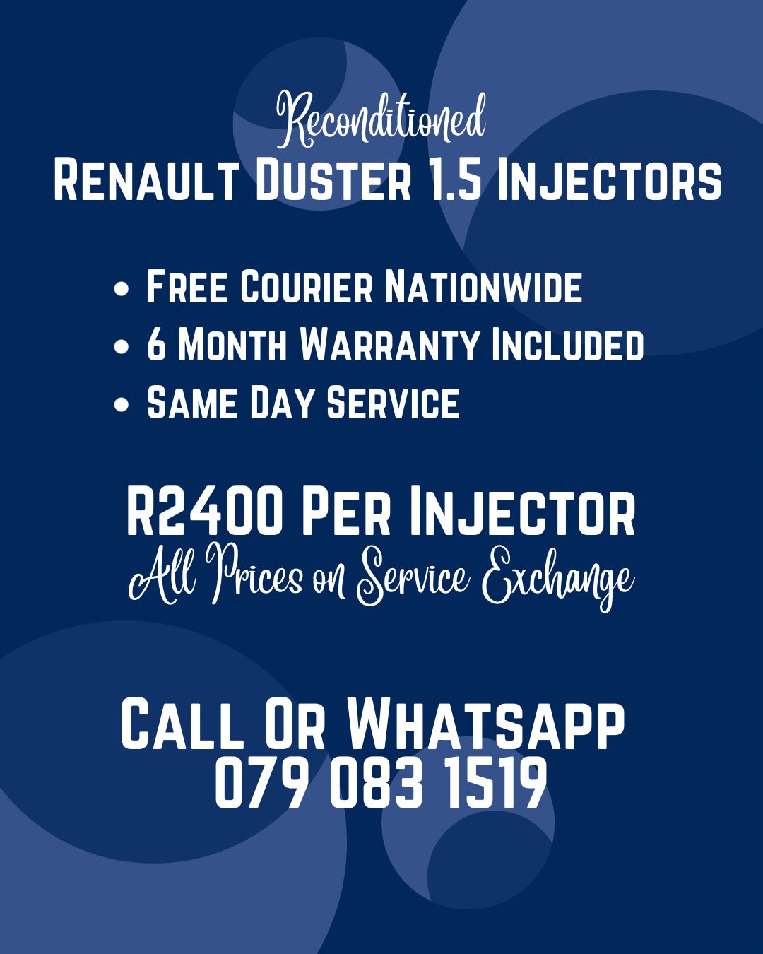 RENAULT DUSTER 1.5 INJECTORS FOR SALE WITH WARRANTY INCLUDED - Private Seller RENAULT DUSTER 1.5 INJECTORS FOR SALE WITH WARRANTY INCLUDED - Private Seller