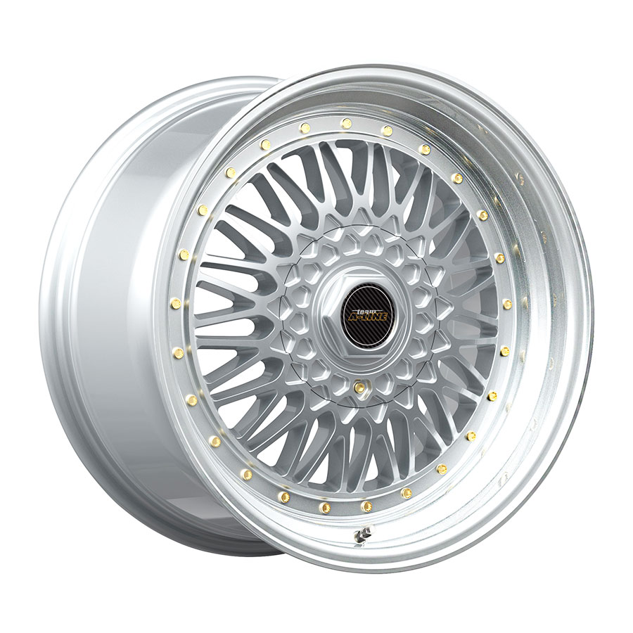 15″ A-Line Villain 4/100 & 4/108 Artic Silver with gold Rivets Alloy Wheels