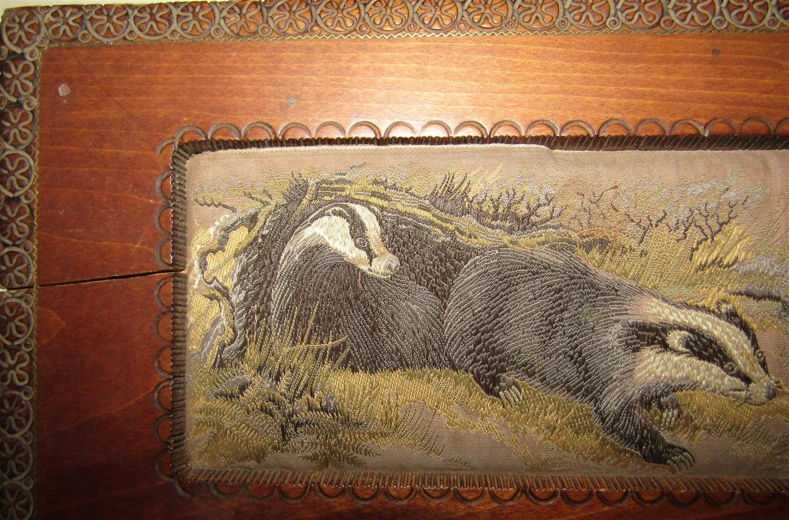 J & J Cash Hand Carved Hinged Wooden Box with Woven Image of Forest Animals made