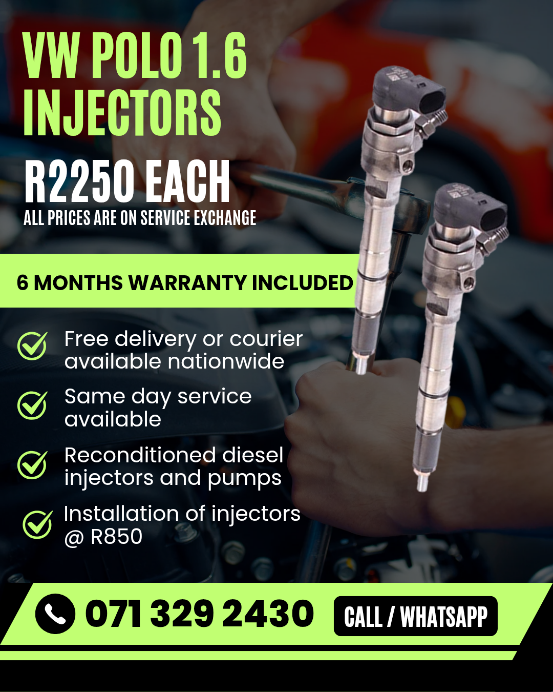 VW POLO 1.6 INJECTORS FOR SALE WITH WARRANTY INCLUDED - Private Seller VW POLO 1.6 INJECTORS FOR SALE WITH WARRANTY INCLUDED - Private Seller