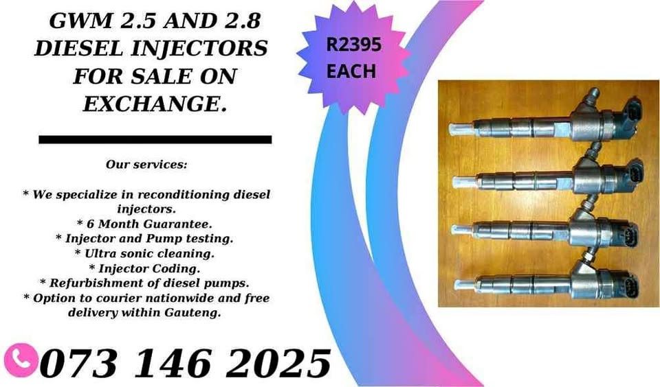 GWM 2.5 AND 2.8 DIESEL INJECTORS FOR SALE WITH A 6 MONTHS WARRANTY - Private Seller GWM 2.5 AND 2.8 DIESEL INJECTORS FOR SALE WITH A 6 MONTHS WARRANTY - Private Seller