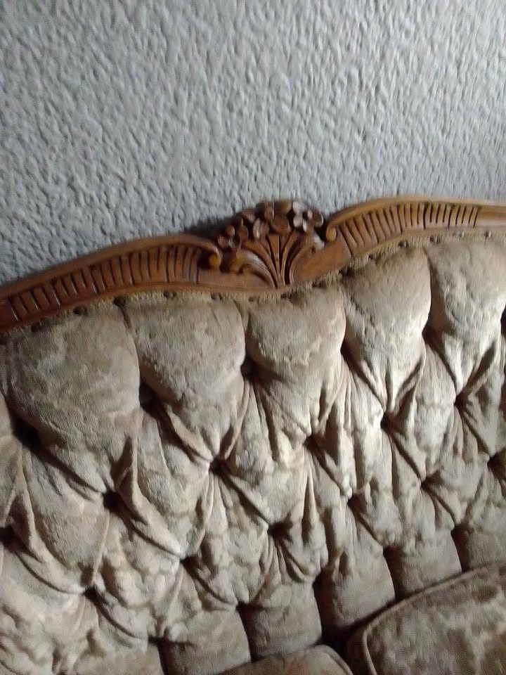 UNIQUE Wood carving ANTIQUE TWO seater couch with beautiful embellishments on Queen Anne legs
