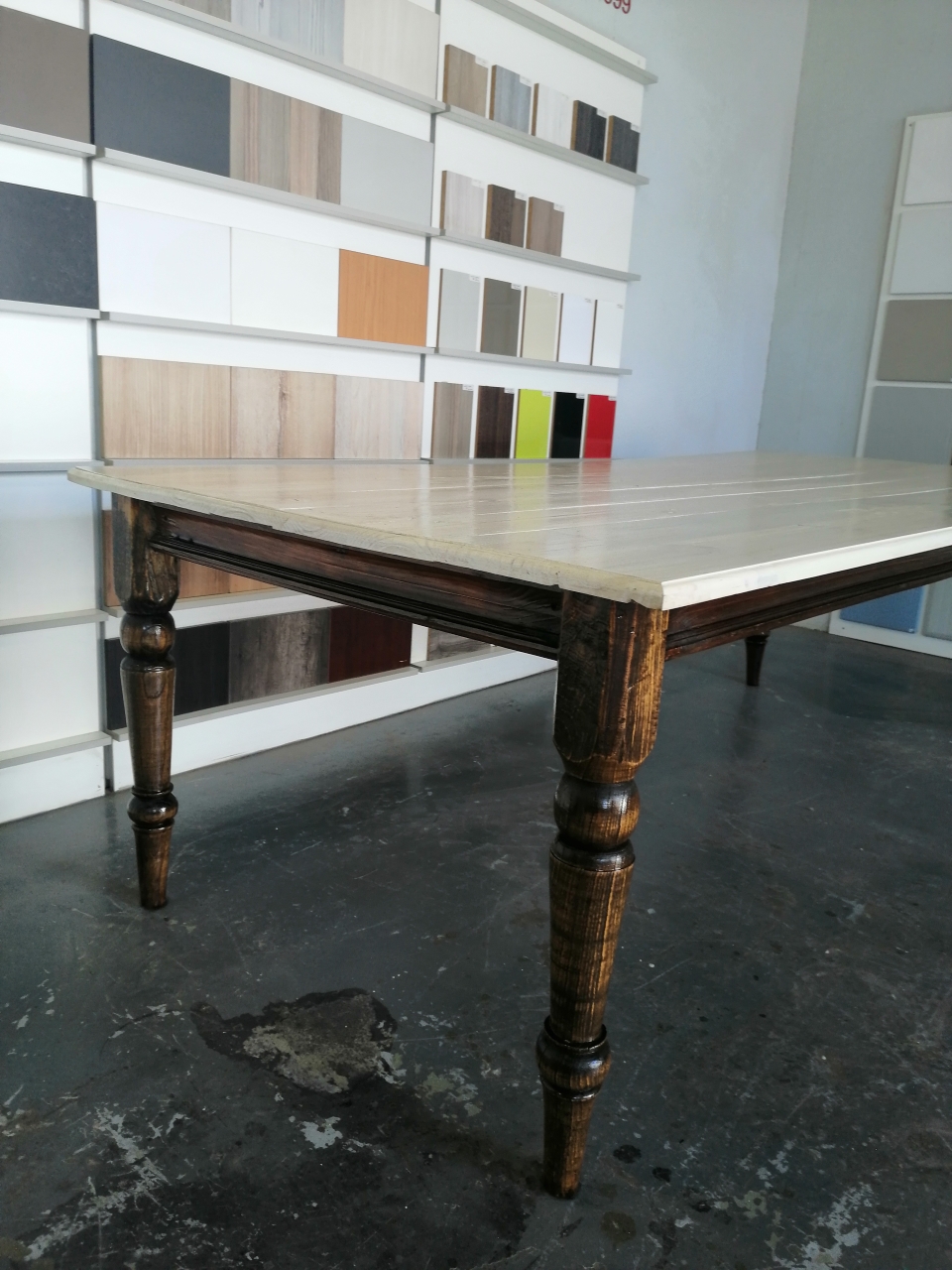 DINING ROOM OR LAPA TABLE-8 SEATER ASHWOOD LEGS AND WASHED PINE YOP