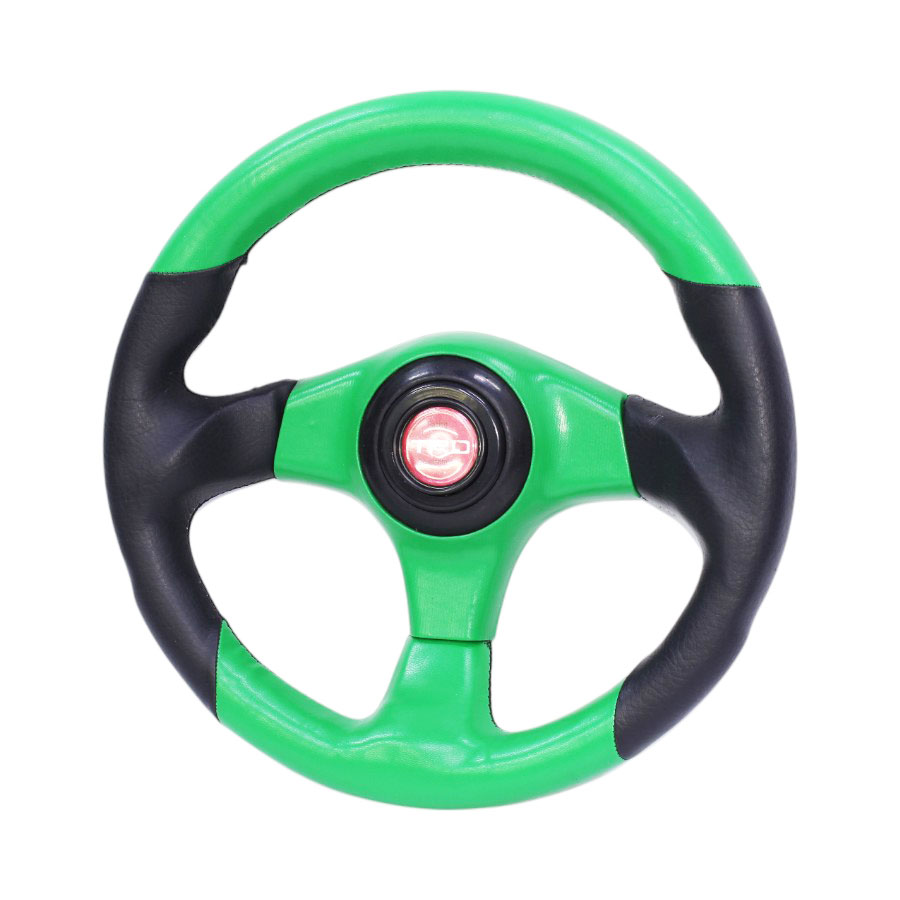 JJ-Racing Sport Steering Wheel in Black & Green Vinyl Leather