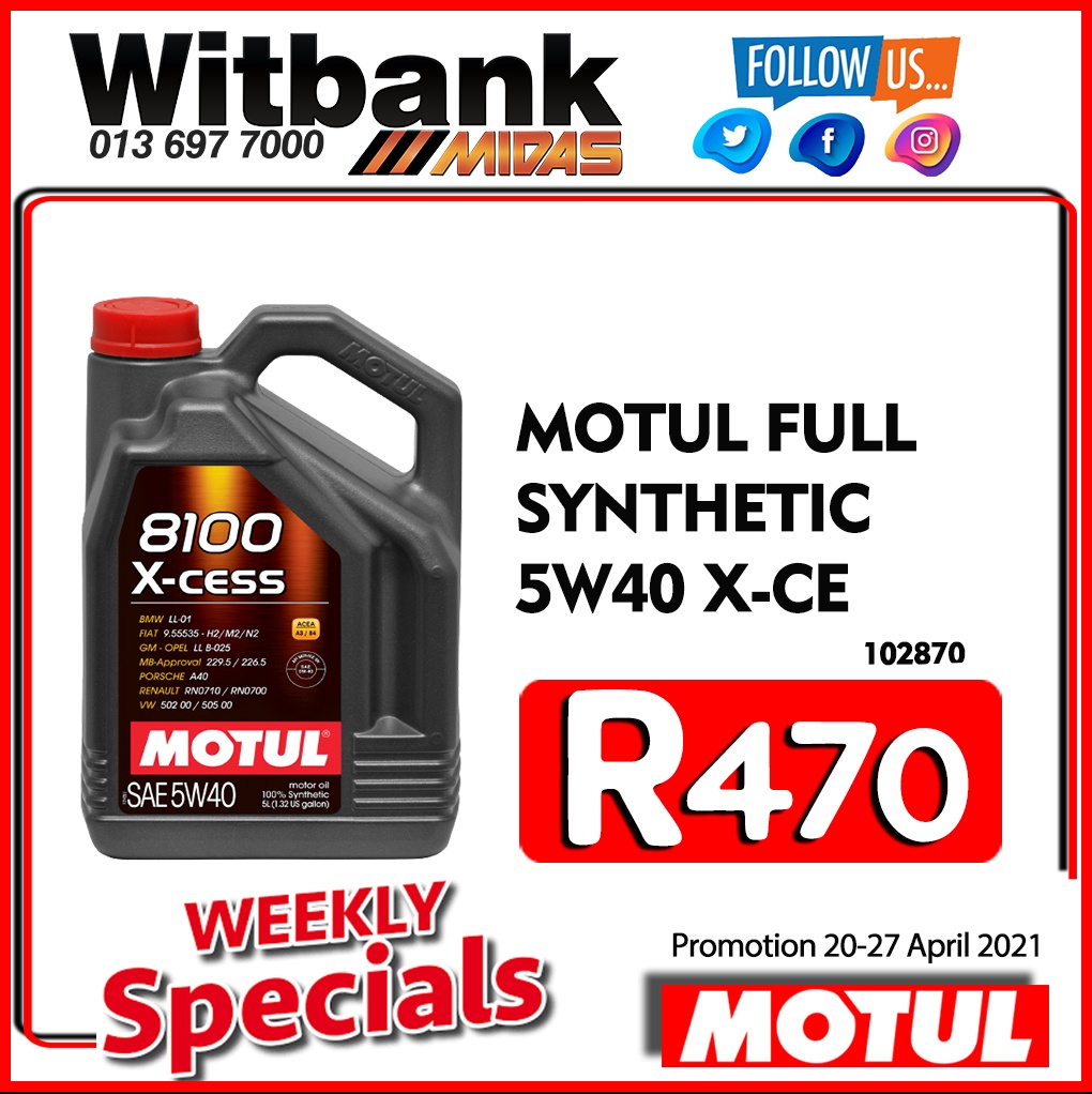 Motul Full Synthetic 5W40 X-CE ONLY R470 at Midas Witbank!