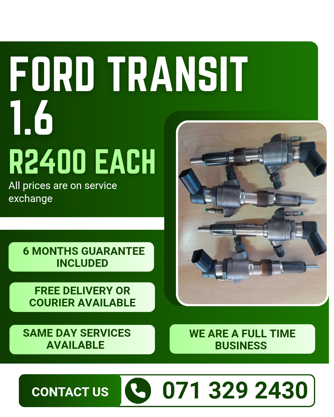 FORD TRANSIT 1.6 INJECTORS FOR SALE WITH WARRANTY - Private Seller FORD TRANSIT 1.6 INJECTORS FOR SALE WITH WARRANTY - Private Seller