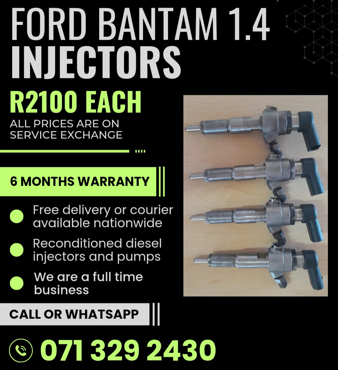 FORD BANTAM 1.4 INJECTORS FOR SALE WITH WARRANTY - Private Seller FORD BANTAM 1.4 INJECTORS FOR SALE WITH WARRANTY - Private Seller