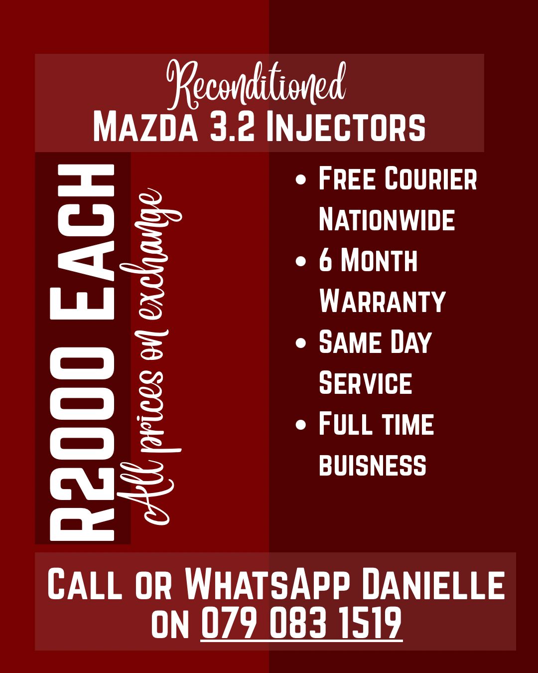 MAZDA 3.2 INJECTORS FOR SALE WITH WARRANTY INCLUDED - Private Seller MAZDA 3.2 INJECTORS FOR SALE WITH WARRANTY INCLUDED - Private Seller
