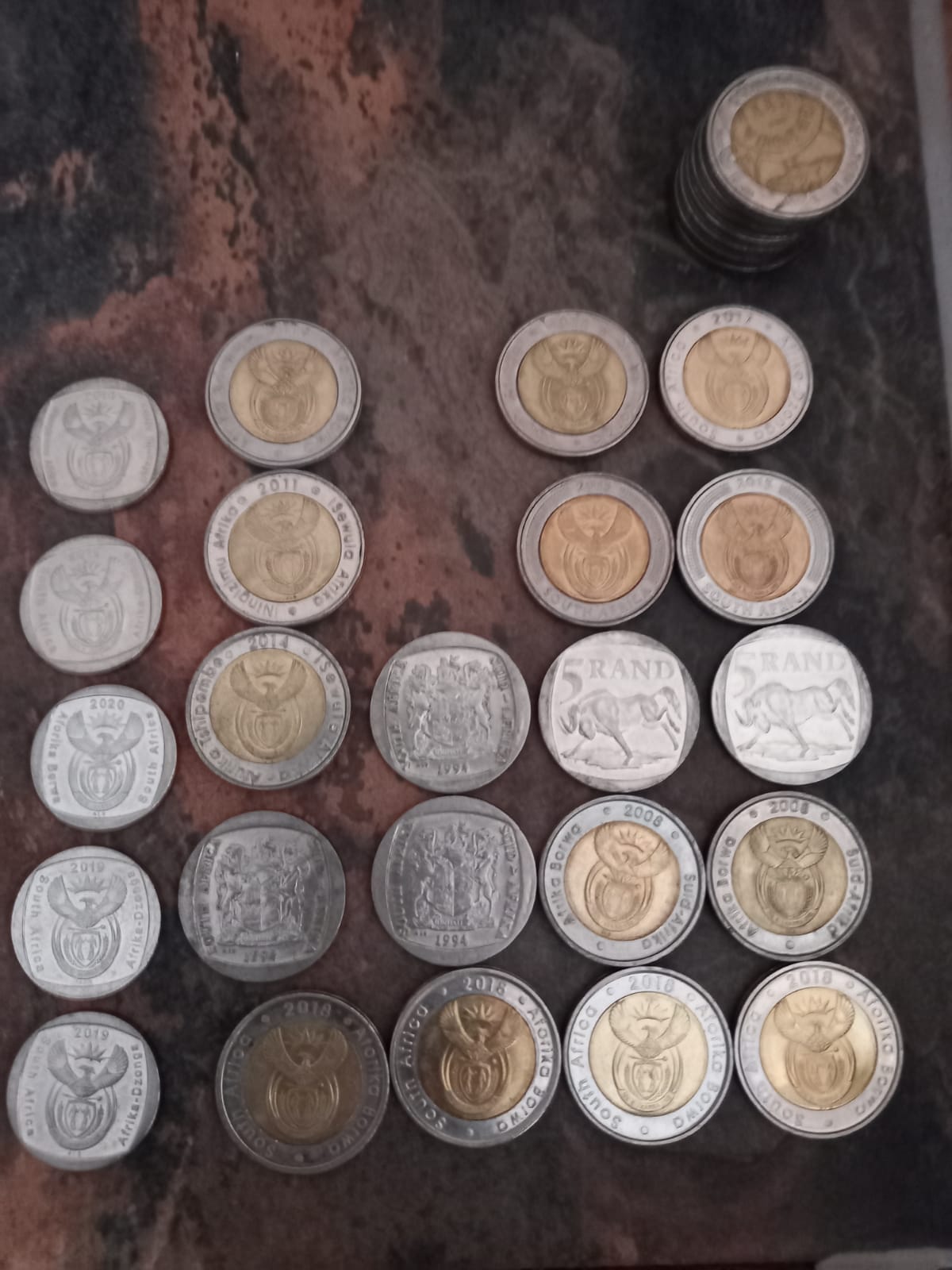 Mandela 5rand coins, all for ten thousand rand, whatsap zero609five73two83 