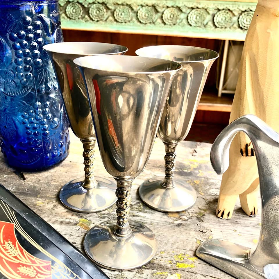 3x Stunning Vintage Valero Casa Pupo Silver plated Wine Goblets-Set of three -Made in Spain 3x Stunning Vintage Valero Casa Pupo Silver plated Wine Goblets-Set of three -Made in Spain