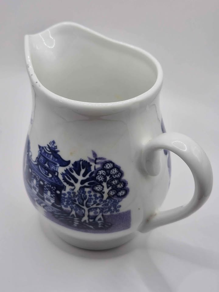 Vintage Blue Willow Creamer and large plat