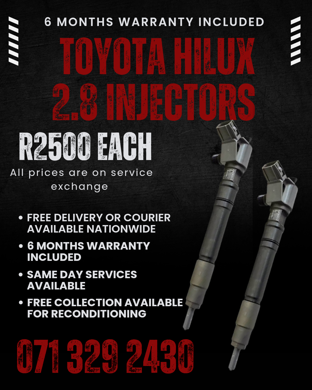 TOYOTA HILUX 2.8 INJECTORS FOR SALE WITH WARRANTY - Private Seller TOYOTA HILUX 2.8 INJECTORS FOR SALE WITH WARRANTY - Private Seller