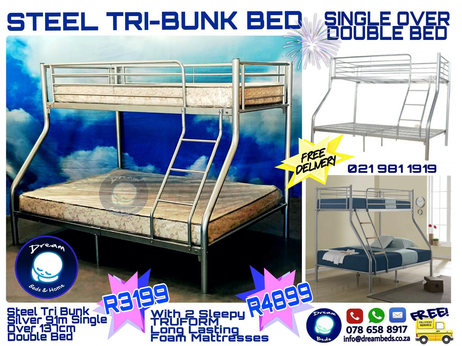 Free Delivery New Steel Tri Bunk Bed Single Over Double Junk Mail Free Delivery New Steel Tri Bunk Bed Single Over Double