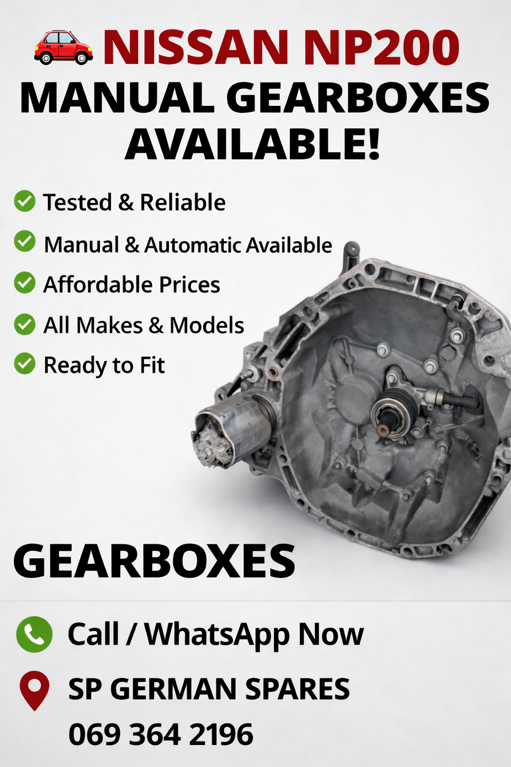 NISSAN NP200 MANUAL GEARBOX AVAILABLE FOR SALE - Private Seller NISSAN NP200 MANUAL GEARBOX AVAILABLE FOR SALE - Private Seller