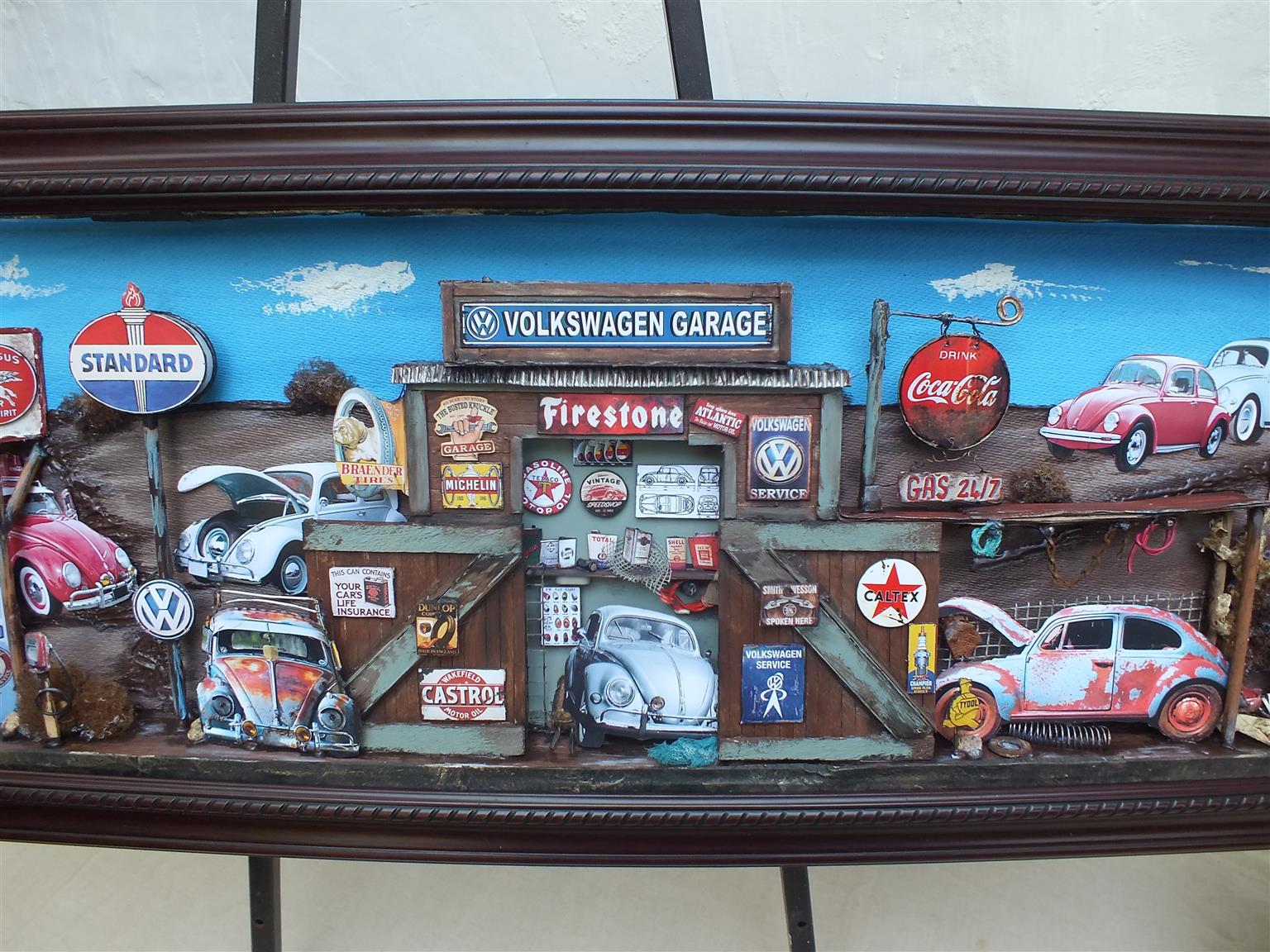 Vintage Volkswagen Beetle 3 D Garage Diorama for sale