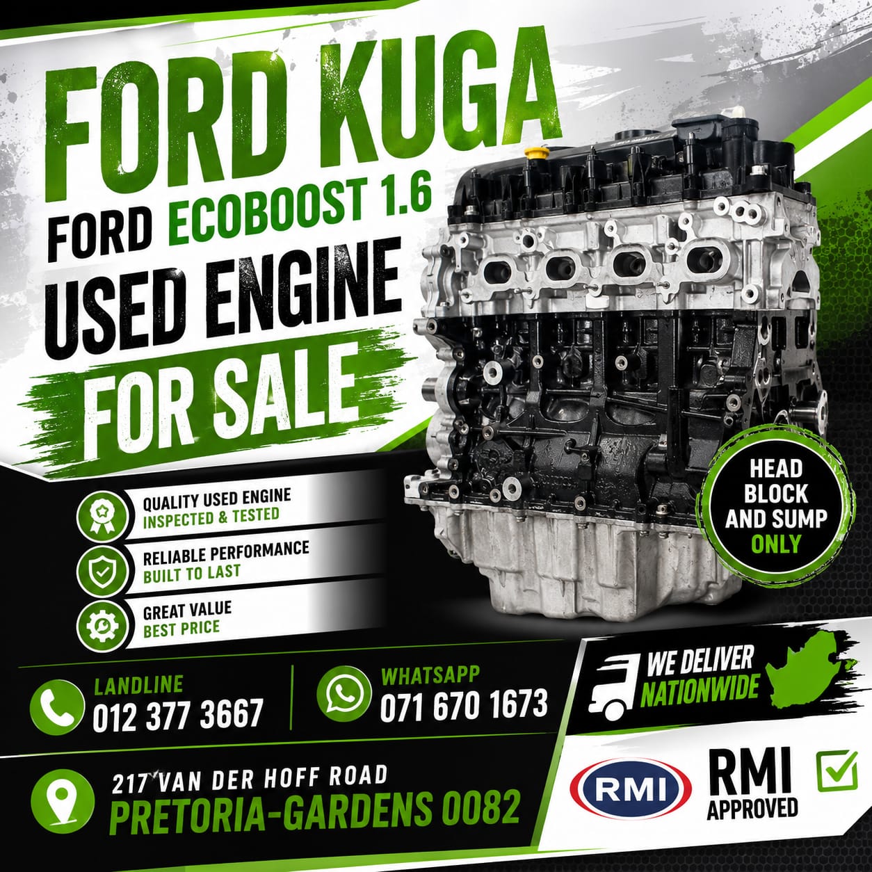 FORD KUGA ECOBOOST 1.6 ENGINE – USED - Private Seller FORD KUGA ECOBOOST 1.6 ENGINE – USED - Private Seller