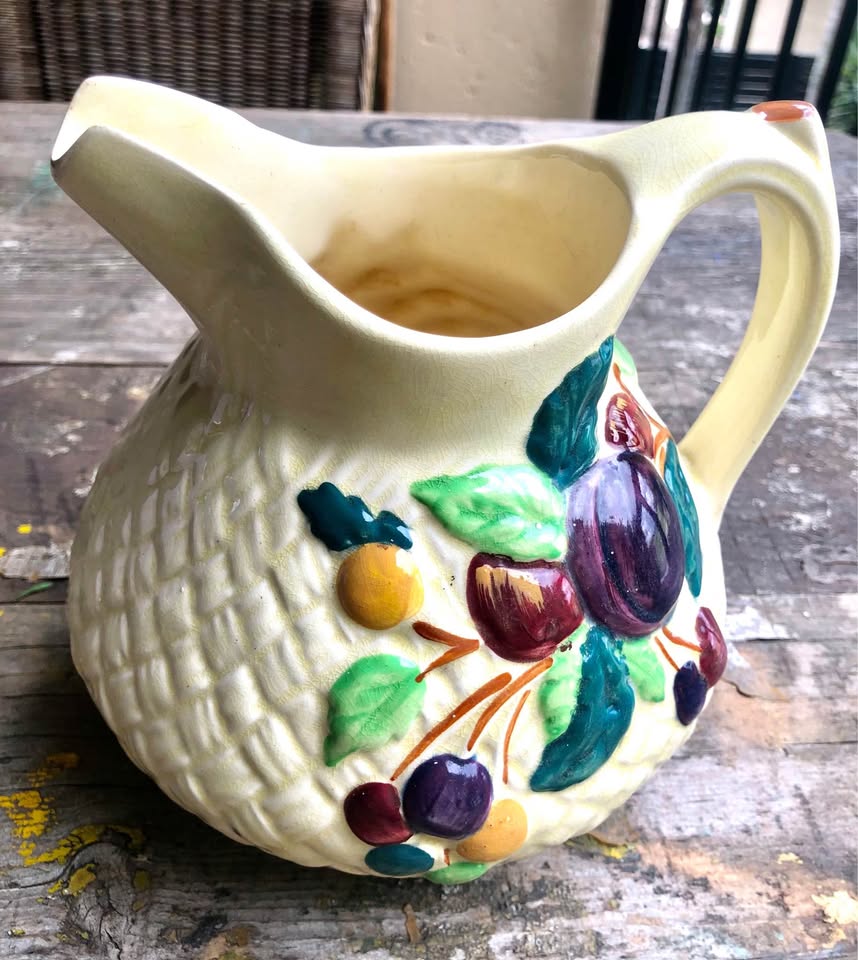 Vintage Charm: Hand-Painted Shorter & Son Jug with Protruding Fruit!