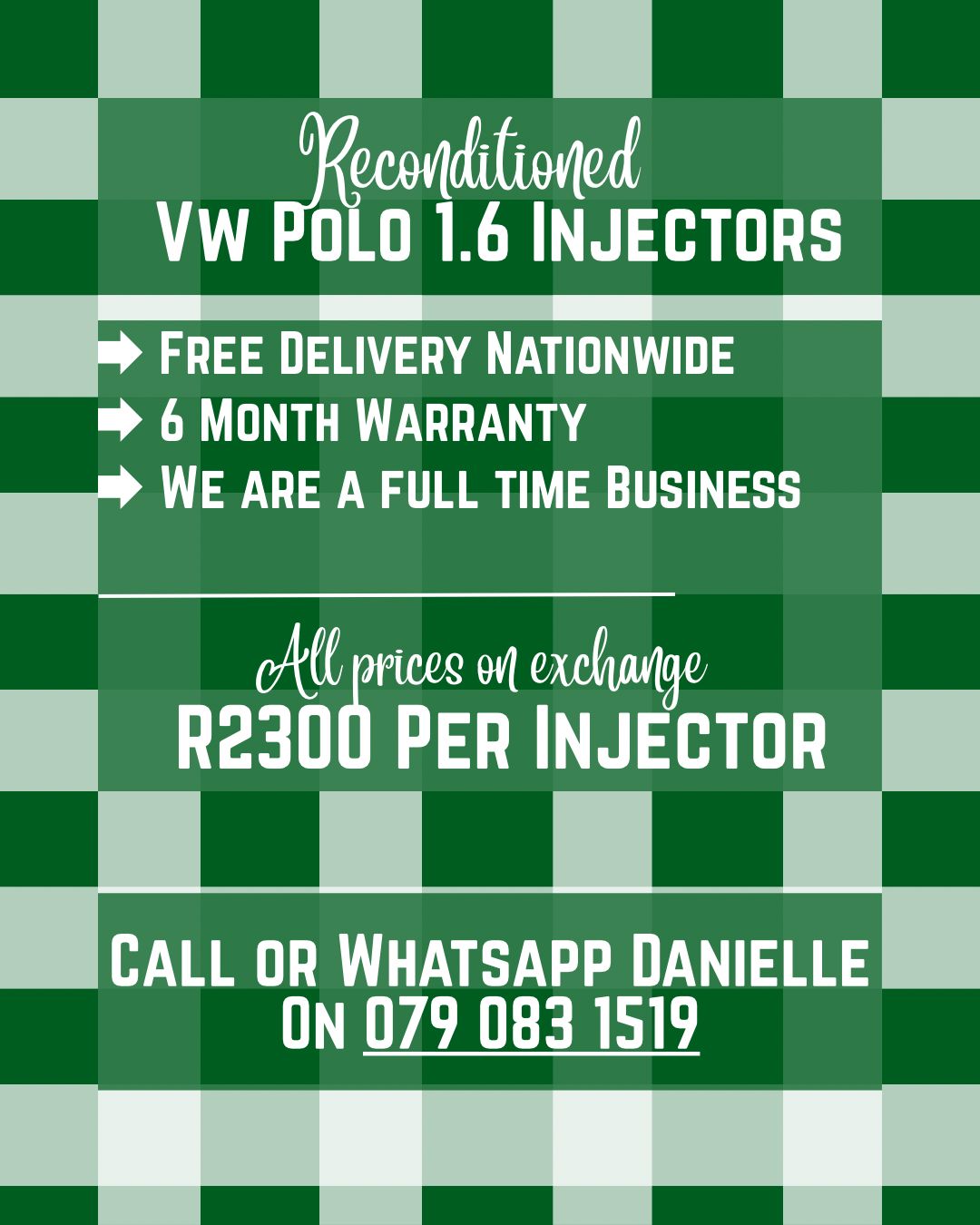 VW POLO 1.6 INJECTORS FOR SALE WITH WARRANTY INCLUDED - Private Seller VW POLO 1.6 INJECTORS FOR SALE WITH WARRANTY INCLUDED - Private Seller